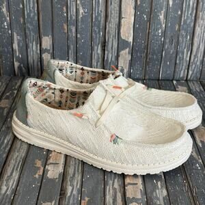 Hey Dude Women's Wendy Boho White Crochet Slip-On Flats US 8